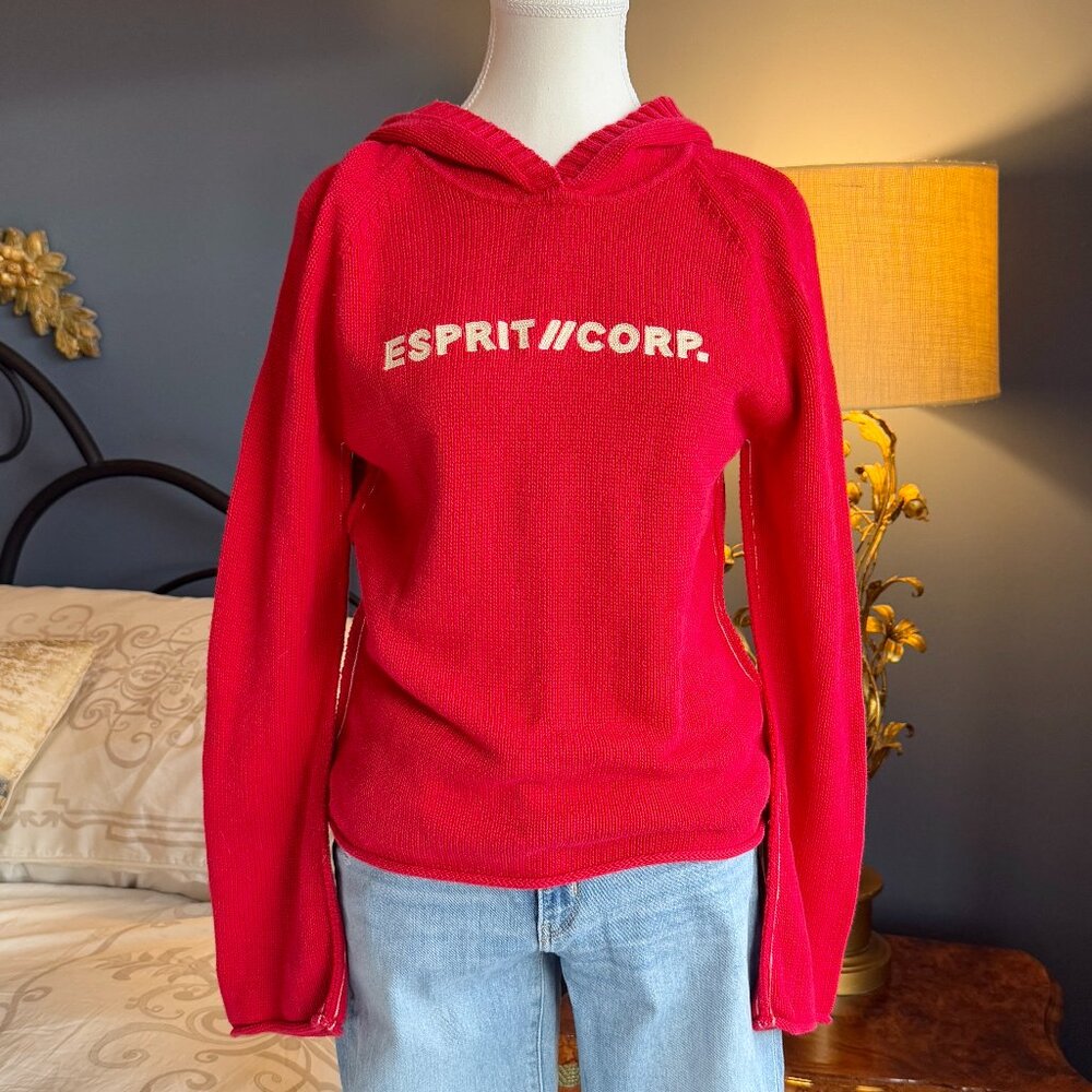 Vintage 90s Esprit Red Logo 100% Cotton Hoodie Sweater